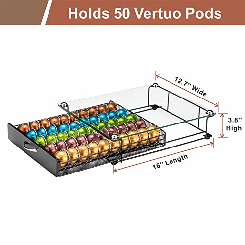 Rice rat Coffee Vertuo Capsule Holder Drawer for Nespresso With Glass For Cabinet Vertuoline Pod Storage Rack For Counter (Class-50 Pods（With handle）) - Image 4