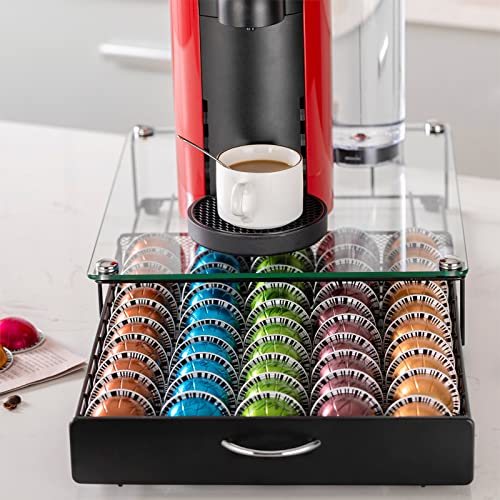 Rice rat Coffee Vertuo Capsule Holder Drawer for Nespresso With Glass For Cabinet Vertuoline Pod Storage Rack For Counter (Class-50 Pods（With handle）) - Image 2