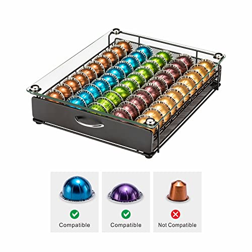 Rice rat Coffee Vertuo Capsule Holder Drawer for Nespresso With Glass For Cabinet Vertuoline Pod Storage Rack For Counter (Class-50 Pods（With handle）) - Image 5