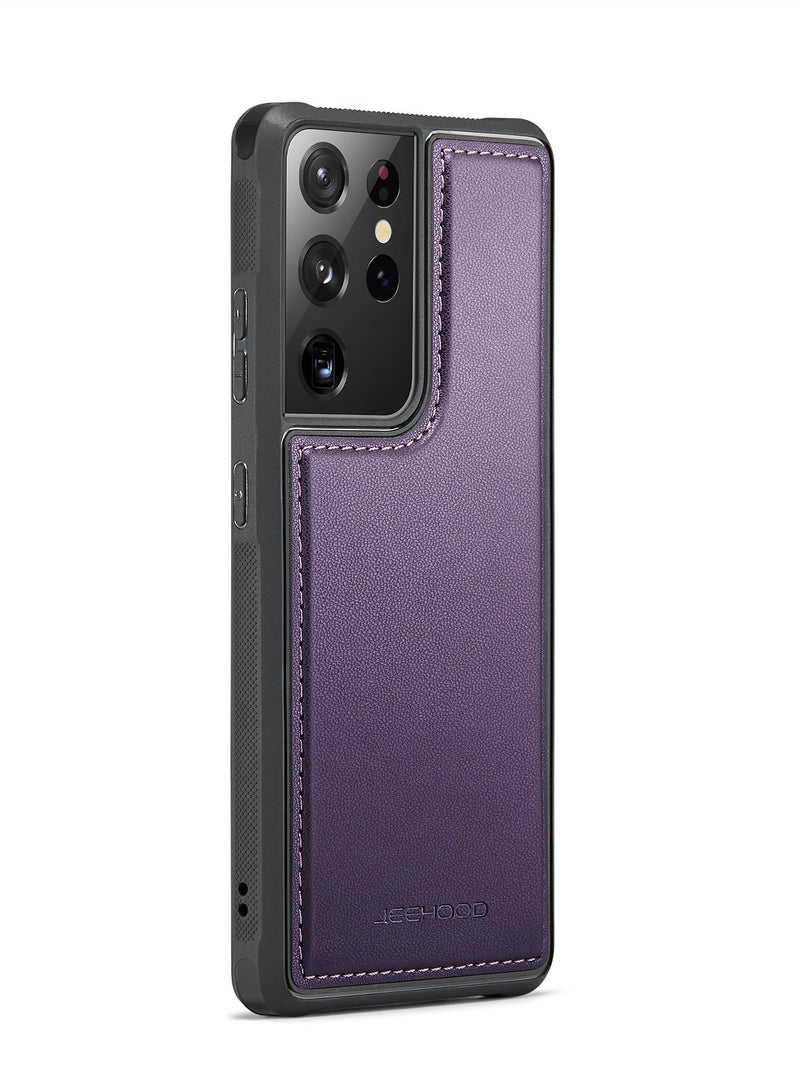 JEEHOOD CaseMe Phone Case Compatible with Samsung Galaxy S21 Ultra Luxury PU Leather Back Cover Cover Compatible with Samsung Galaxy S21 Ultra - Purple - Image 2
