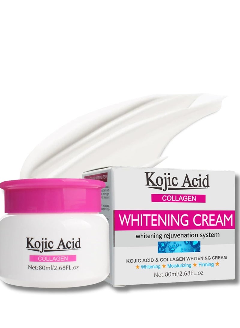 KOJIC ACID - Kojic Acid Face Cream, Kojic Acid Cream for Dark Spots, Collagen Cream, Dark Spot Treatment Cream for Women, Anti-Aging & Even Skin Tone, Dark Spot Remover for Face, Body, Hands, Armpits 80ml - Image 1