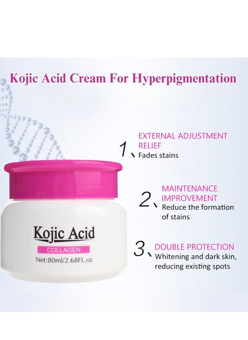 KOJIC ACID - Kojic Acid Face Cream, Kojic Acid Cream for Dark Spots, Collagen Cream, Dark Spot Treatment Cream for Women, Anti-Aging & Even Skin Tone, Dark Spot Remover for Face, Body, Hands, Armpits 80ml - Image 1