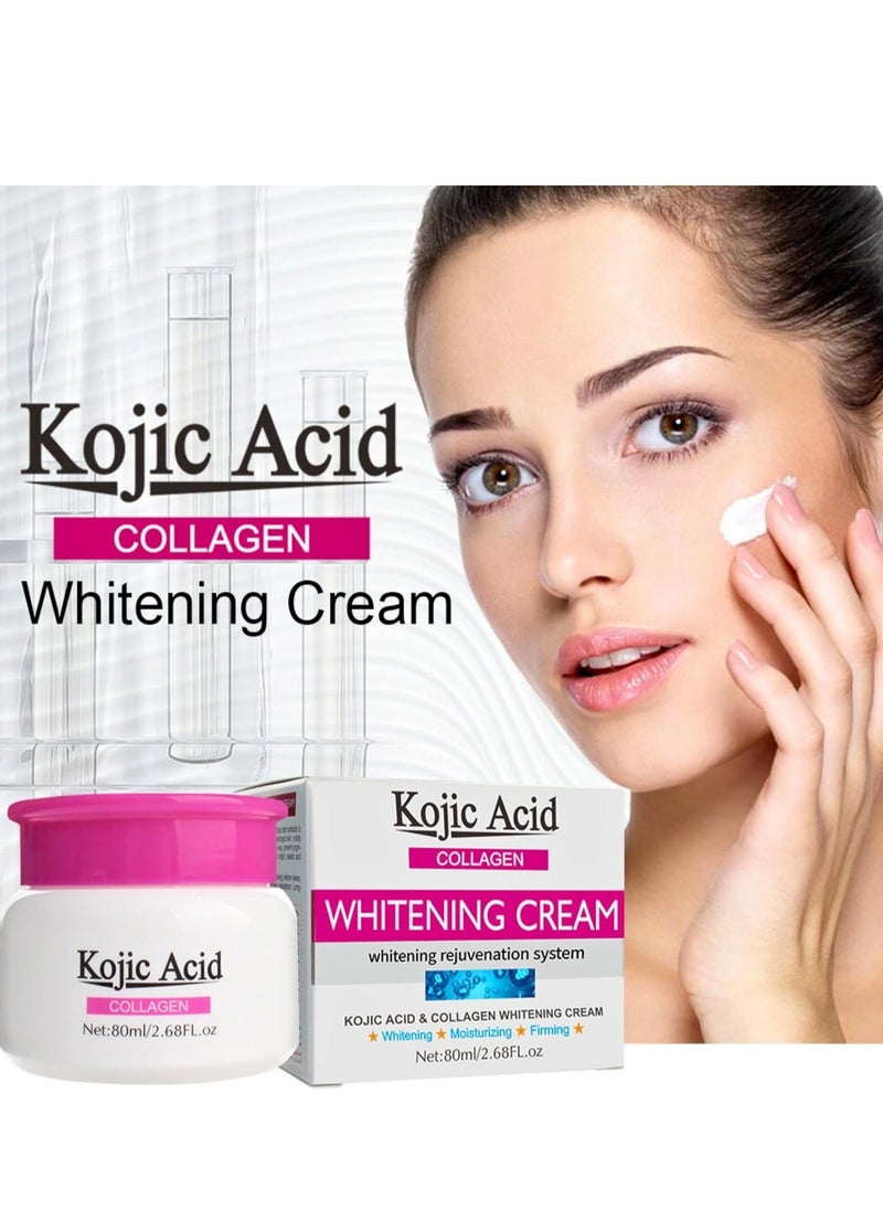KOJIC ACID - Kojic Acid Face Cream, Kojic Acid Cream for Dark Spots, Collagen Cream, Dark Spot Treatment Cream for Women, Anti-Aging & Even Skin Tone, Dark Spot Remover for Face, Body, Hands, Armpits 80ml - Image 1