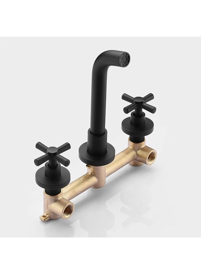 واي دي صنبور حوض حمام يُثبّت على الحائط بمقبضين متقاطعين، مصنوع من النحاس الصلب، ذو فوهة طويلة، خلاط حوض، ماء ساخن وبارد، صنبور حوض غسيل عصري. - Image 2