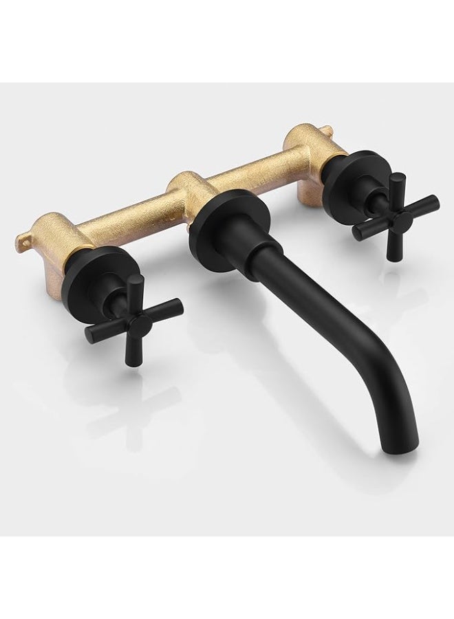 واي دي صنبور حوض حمام يُثبّت على الحائط بمقبضين متقاطعين، مصنوع من النحاس الصلب، ذو فوهة طويلة، خلاط حوض، ماء ساخن وبارد، صنبور حوض غسيل عصري. - Image 3