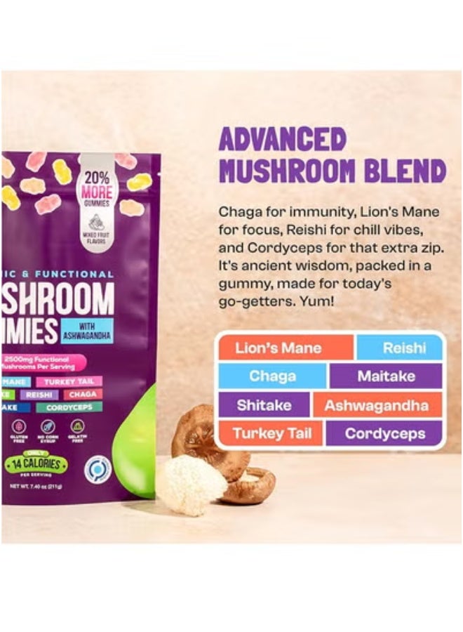 Wins Town Ashwagandha KSM-66, Reishi, Lions Mane, Shiitake, Cordyceps, Turkey Tail, Maitake, Chaga Supplement Gummies - Mixed Fruits, 80 Gummies  - Image 2