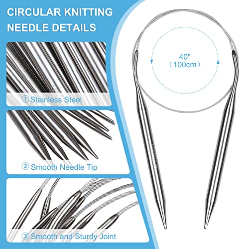 Aeelike Circular Knitting Needles Set, Stainless Steel Knitting Needles Round Knitting Needle Set (100 cm), 9 Pack Long Knitting Needles for Blankets Scarves Sweaters, Great for Beginners - Image 3