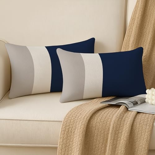 STITCHNEST Navy Geometrical Printed Poly Cotton Rectangular Cushion Cover Pack of 2 (12x18 Inches) - Image 2