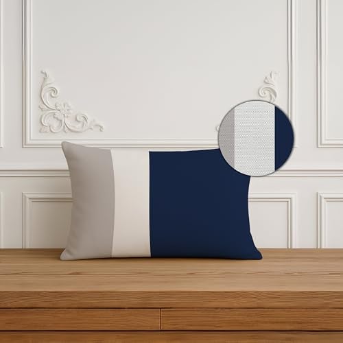 STITCHNEST Navy Geometrical Printed Poly Cotton Rectangular Cushion Cover Pack of 2 (12x18 Inches) - Image 3