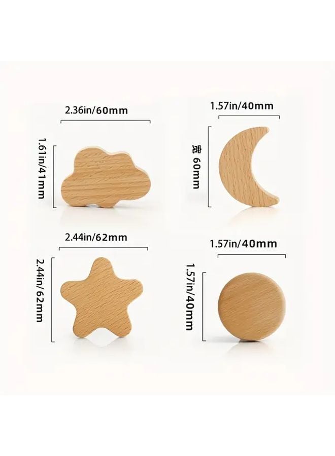 4Pcs Solid Wood Hooks Cloud Star Moon Shapes No Drilling Installation - Image 4