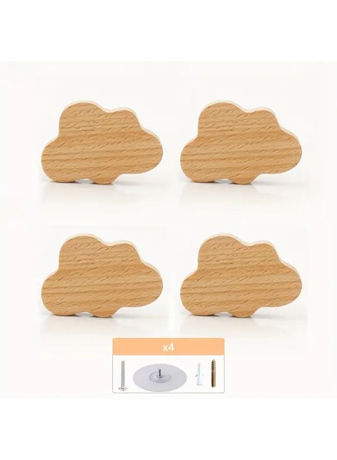 4Pcs Solid Wood Hooks Cloud Star Moon Shapes No Drilling Installation - Image 1
