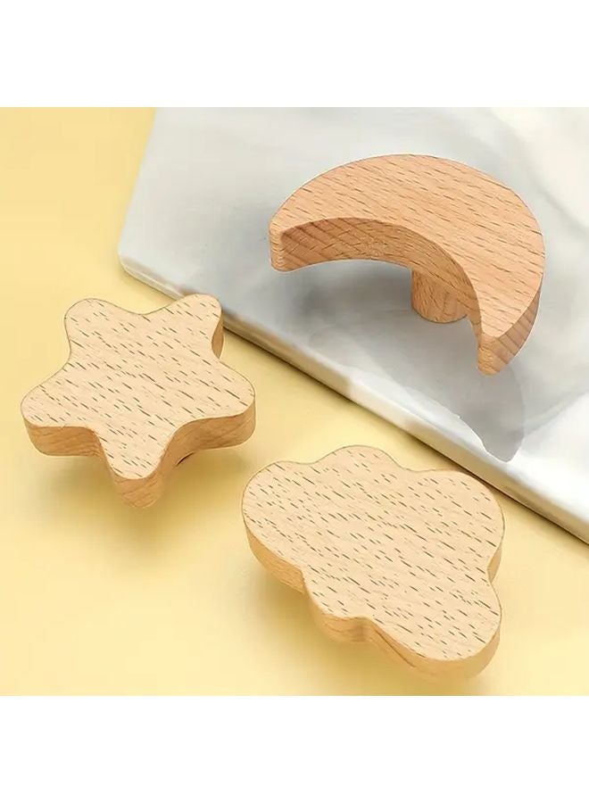 4Pcs Solid Wood Hooks Cloud Star Moon Shapes No Drilling Installation - Image 5
