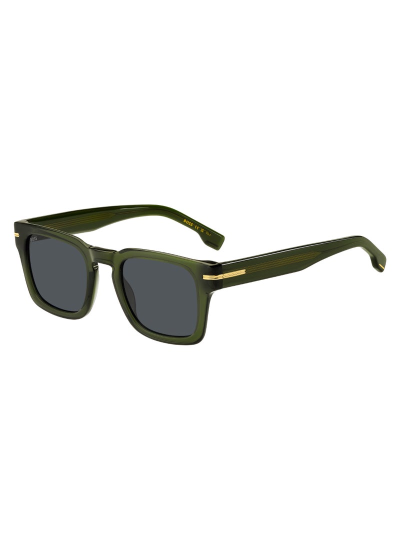 HUGO BOSS Men's UV Protection Rectangular Shape Acetate Sunglasses BOSS 1625/S GREY 41 - Lens Size: 41.4 Mm - Green  - Image 1