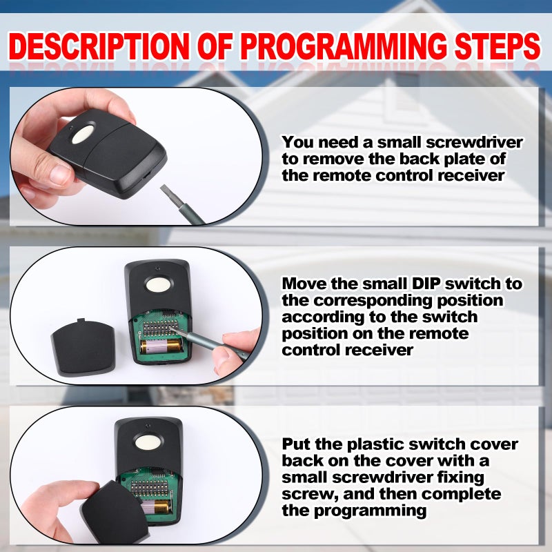 Kingdder 3 Pieces Garage Door Remote Compatible for Multicode 300mhz 10 Dip Switch 3089 3060 3070 Gate Opener Remote Multicode Gate Opener with Keychain (Black) - Image 5