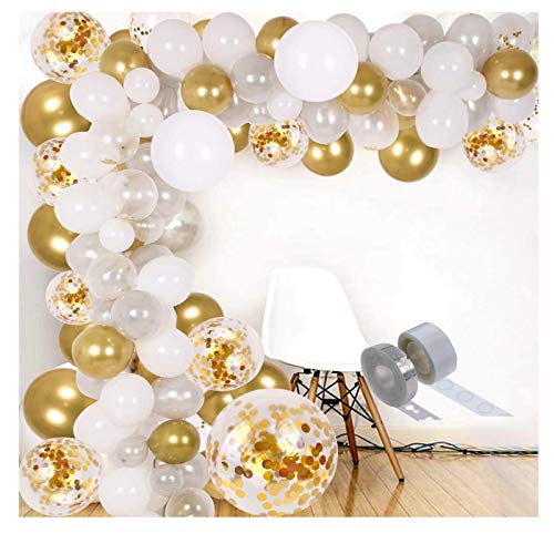 SOI Silver White Gold Balloon Arch Garland Kit for Birthday,Anniversary, Baby Shower Decoration Arch And Glue Dot (Silver, White & Gold Garland) - Image 1