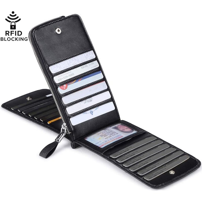 Huztencor Womens Leather Credit Card Holder Wallet RFID Blocking Wallet Women Card Case Purse - Image 2