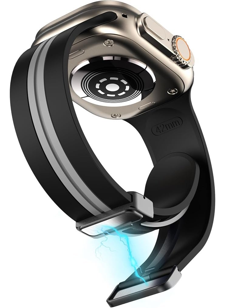 Silicone Magnetic Strap for Apple Watch Ultra Band 49mm 45mm 44mm 42mm Men/Women, Soft Sport Silicone Replacement Wristband Strap for iwatch Series 9/8/7/6/5/4/3/2/SE/Ultra2 - Image 4