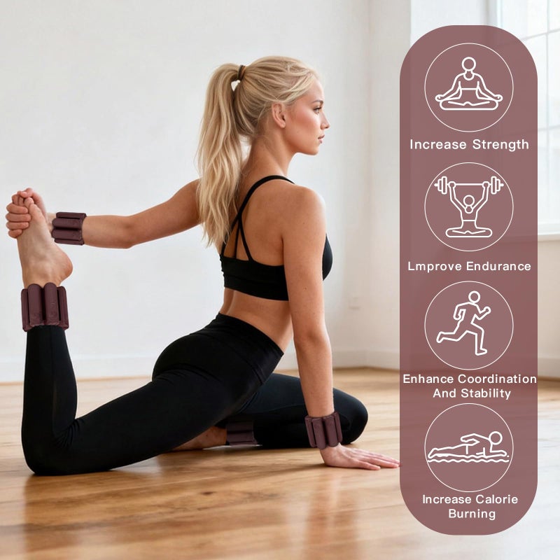 Abahub Adjustable Wrist & Ankle Weights 2Pack, Wearable Silicone Weighted Bracelet for Women, Arm Leg Weights for Home Gym Workout, Running, Yoga & Pilates - Brown (2LB Total) - Image 4