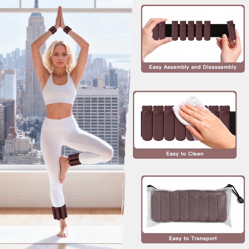 Abahub Adjustable Wrist & Ankle Weights 2Pack, Wearable Silicone Weighted Bracelet for Women, Arm Leg Weights for Home Gym Workout, Running, Yoga & Pilates - Brown (2LB Total) - Image 3