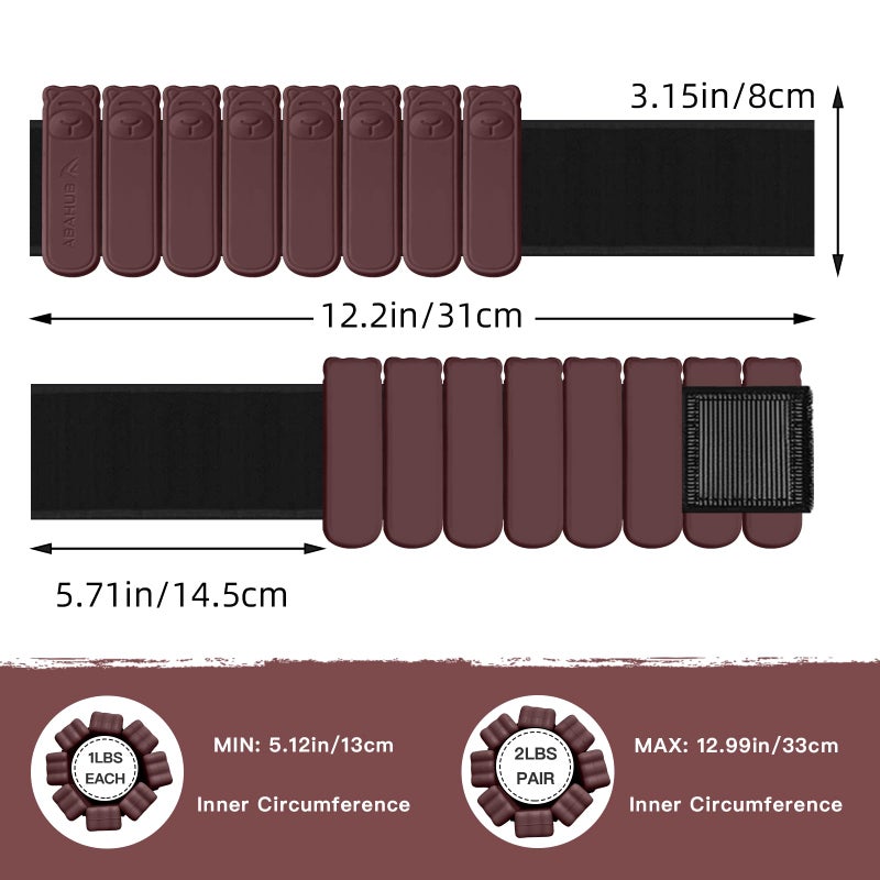 Abahub Adjustable Wrist & Ankle Weights 2Pack, Wearable Silicone Weighted Bracelet for Women, Arm Leg Weights for Home Gym Workout, Running, Yoga & Pilates - Brown (2LB Total) - Image 5