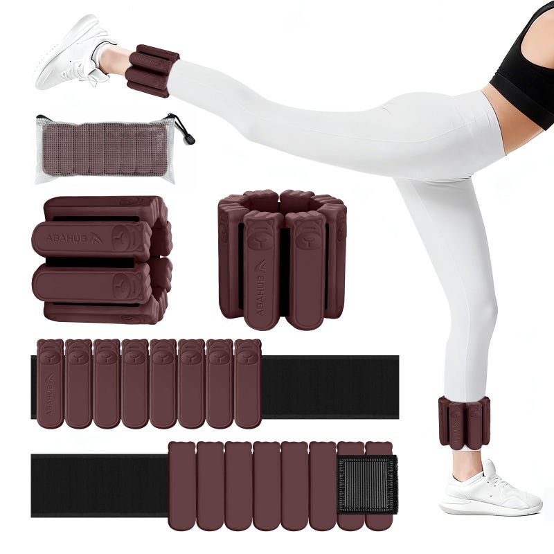 Abahub Adjustable Wrist & Ankle Weights 2Pack, Wearable Silicone Weighted Bracelet for Women, Arm Leg Weights for Home Gym Workout, Running, Yoga & Pilates - Brown (2LB Total) - Image 1