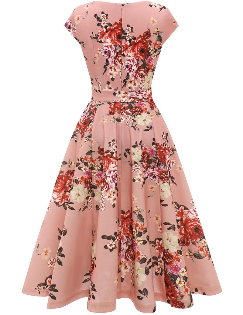 DRESSTELLS Coctail Dresses for Women 2026 Formal Wedding Guest,Floral Spring Easter Summer Garden Party Vintage 1950s Petite Dress Print Blush Flower XS - Image 4