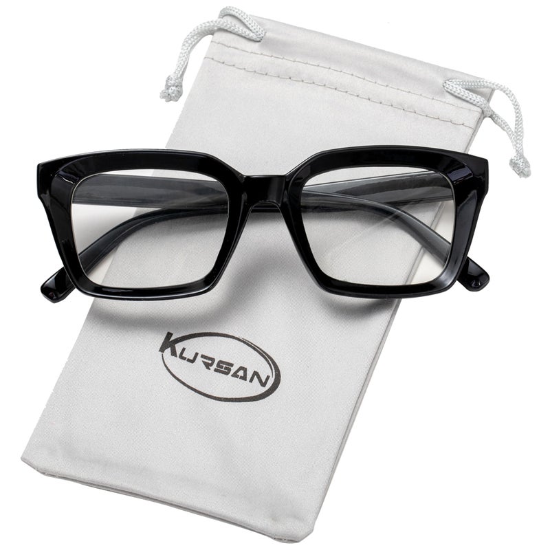 Kursan Classic Non Prescription Clear Lens Glasses for Women Men Thick Square Frame Eyeglasses (Bright Black) - Image 3