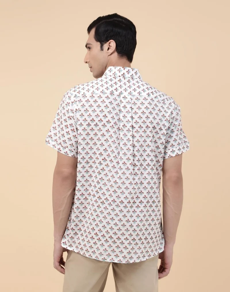 Fabindia  White Cotton Hand Block Printed Shirt for Men | Best Price UAE