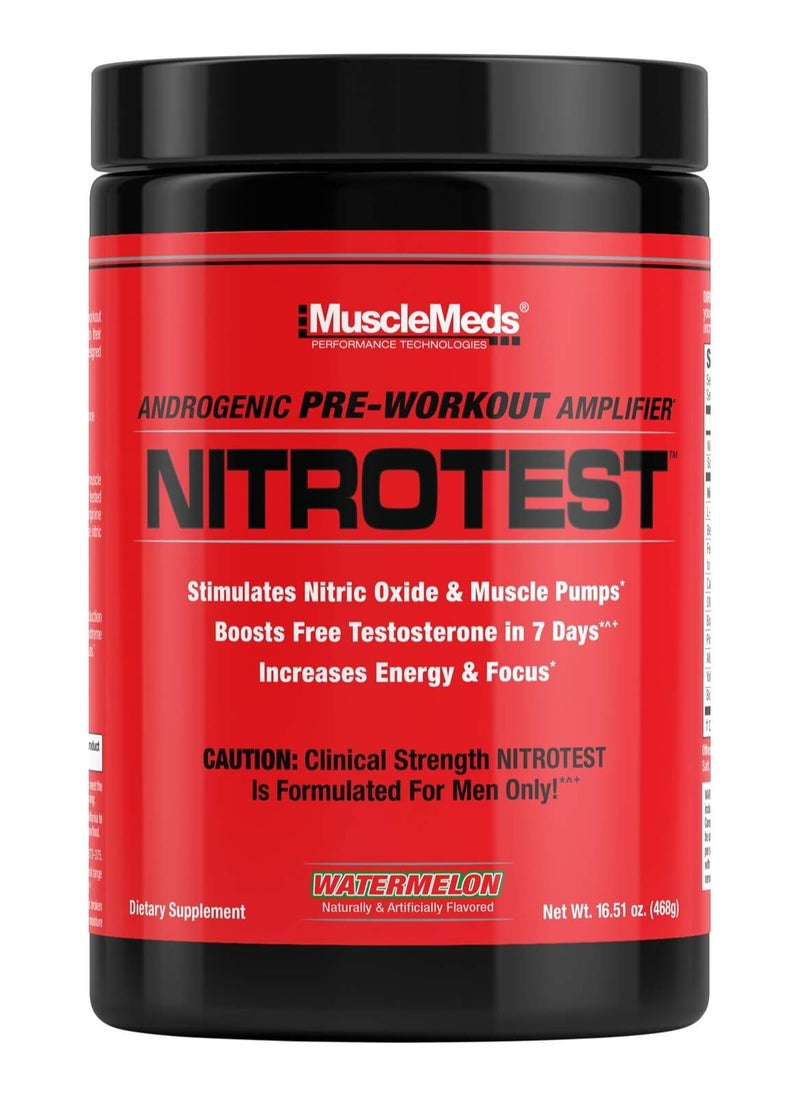 MUSCLEMEDS - Musclemeds, Nitrotest, Pre Workout, 468g, Watermelon, 30 Servings - Image 1