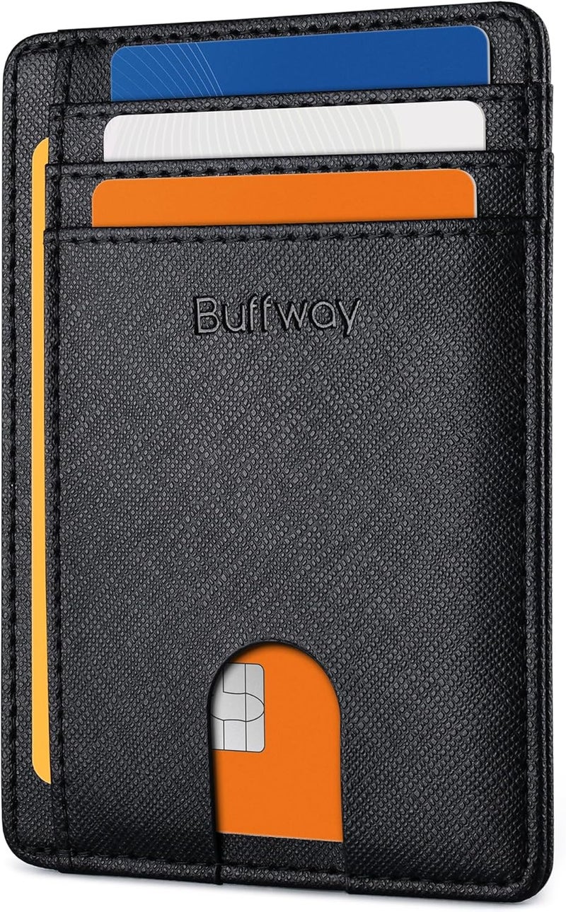 Buffway Slim Minimalist Front Pocket RFID Blocking Leather Wallets for Men and Women - Cross Black - Image 1