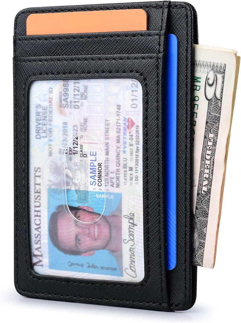 Buffway Slim Minimalist Front Pocket RFID Blocking Leather Wallets for Men and Women - Cross Black - Image 2