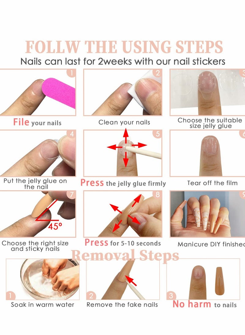 Excefore Press on Nails, 24PCS Glossy French Tips Square Shape Glue on Nails,  Flower Glitter Sequins Gradient Pink Full Cover Fake Nails with Designs, Acrylic False Nails for Women Girls DIY Manicure - Image 4