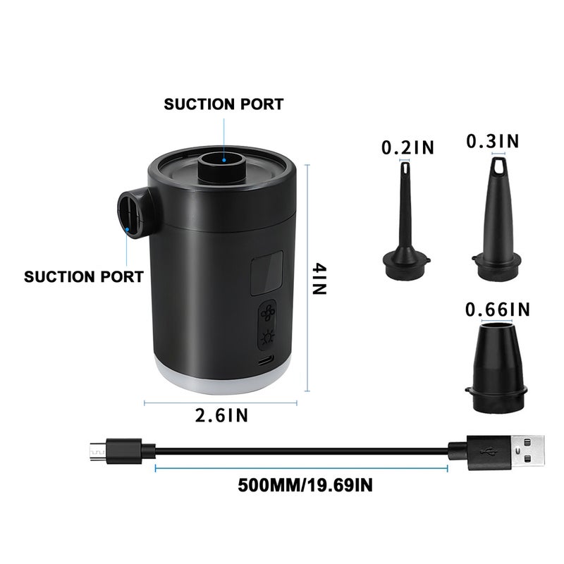 Portable Air Pump Cordless Electric Air Compressor Inflation & Deflation Pump with 3 Nozzles & 3-Mode LED Light for Inflation Pool AirMattress Airbed Swimming Rings - Image 2