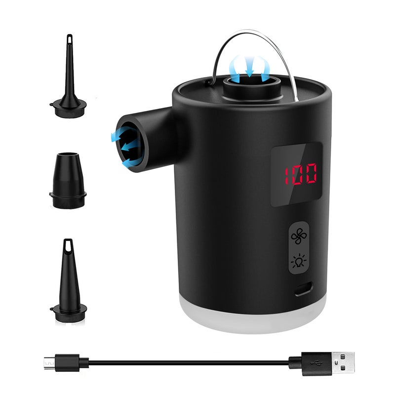 Portable Air Pump Cordless Electric Air Compressor Inflation & Deflation Pump with 3 Nozzles & 3-Mode LED Light for Inflation Pool AirMattress Airbed Swimming Rings - Image 1