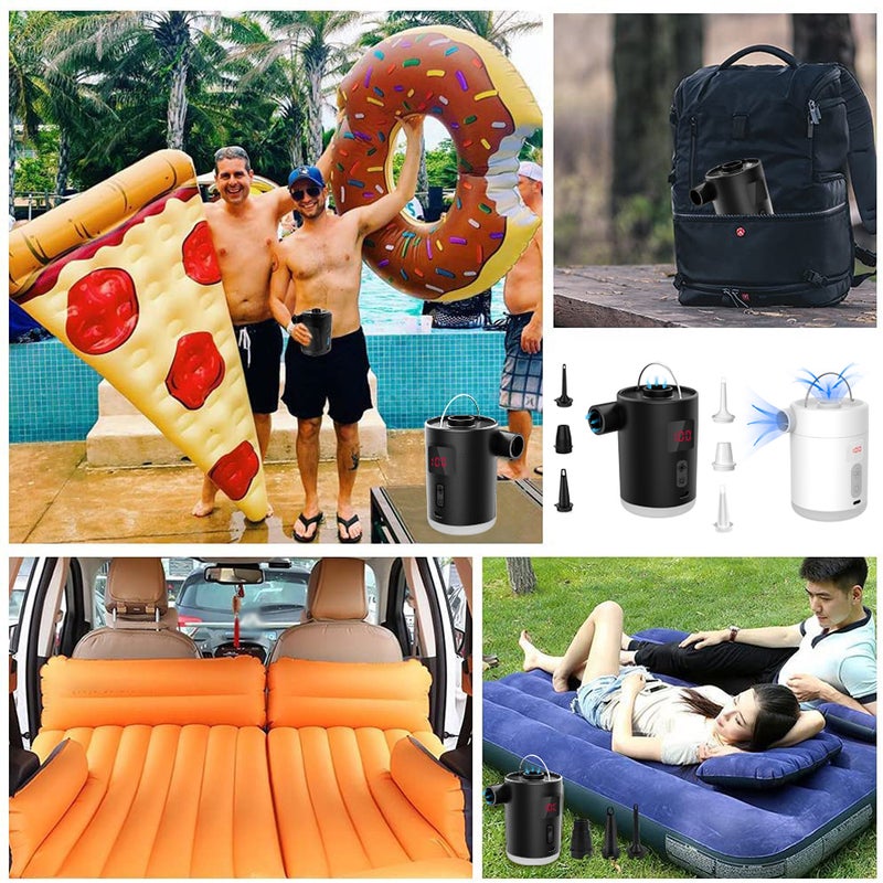 Portable Air Pump Cordless Electric Air Compressor Inflation & Deflation Pump with 3 Nozzles & 3-Mode LED Light for Inflation Pool AirMattress Airbed Swimming Rings - Image 4