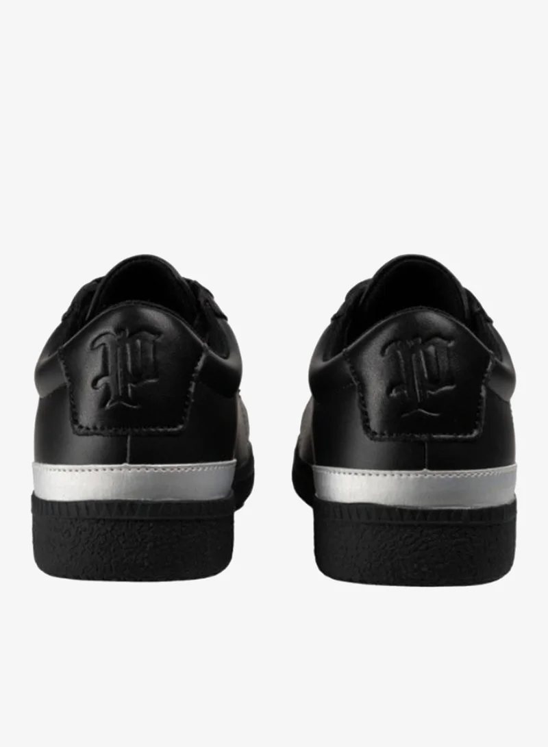 Police Police Men's Leather Low-Top Sneakers with Metallic Heel Tab, 95% Genuine Leather Upper & Modern Casual Design – Black