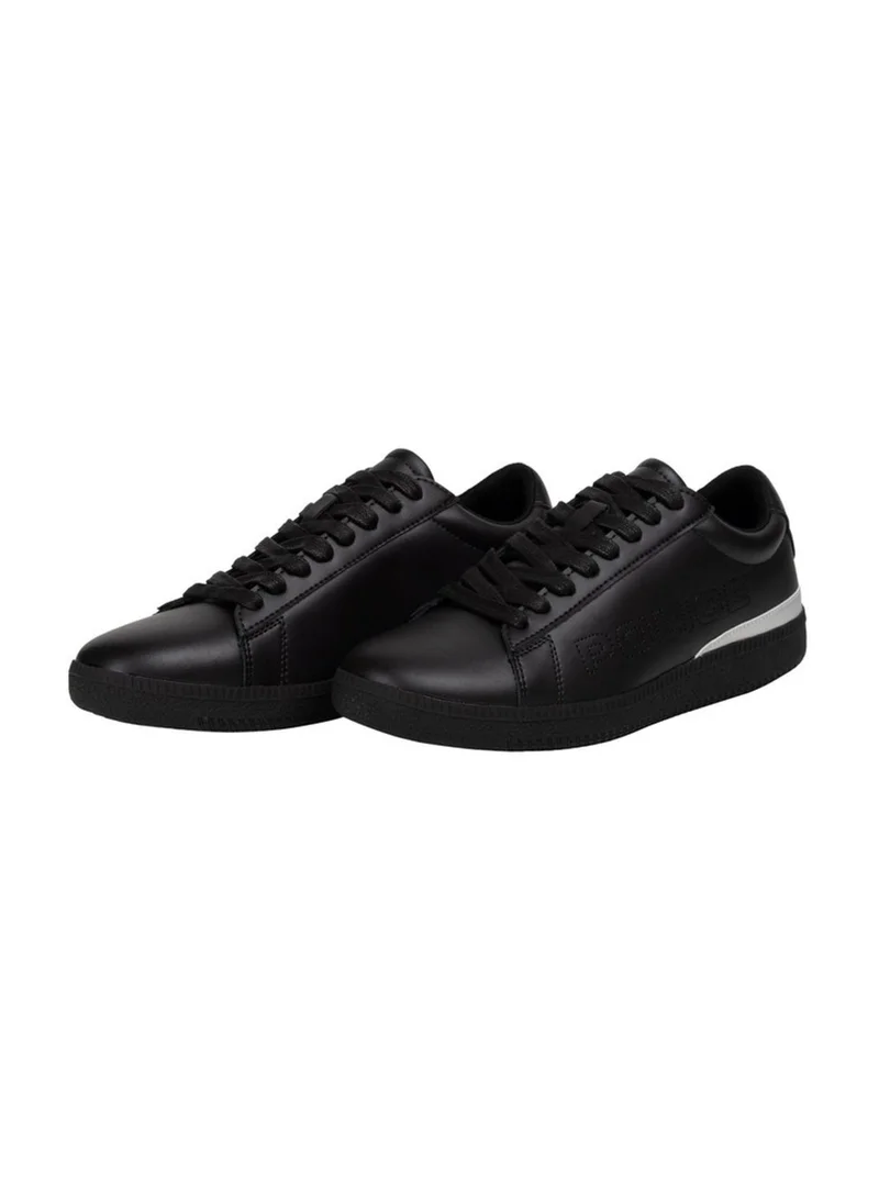بوليس Police Men's Leather Low-Top Sneakers with Metallic Heel Tab, 95% Genuine Leather Upper & Modern Casual Design – Black