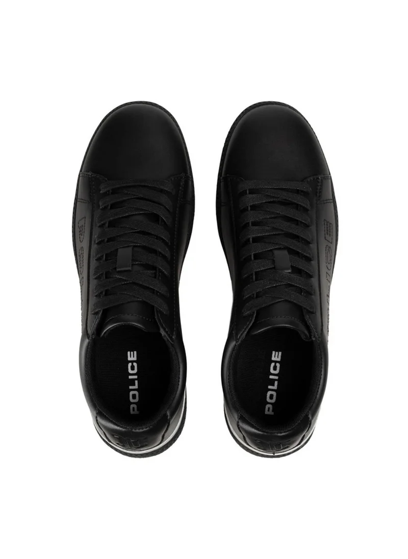 بوليس Police Men's Leather Low-Top Sneakers with Metallic Heel Tab, 95% Genuine Leather Upper & Modern Casual Design – Black