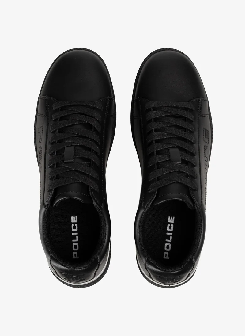 بوليس Police Men's Leather Low-Top Sneakers with Metallic Heel Tab, 95% Genuine Leather Upper & Modern Casual Design – Black