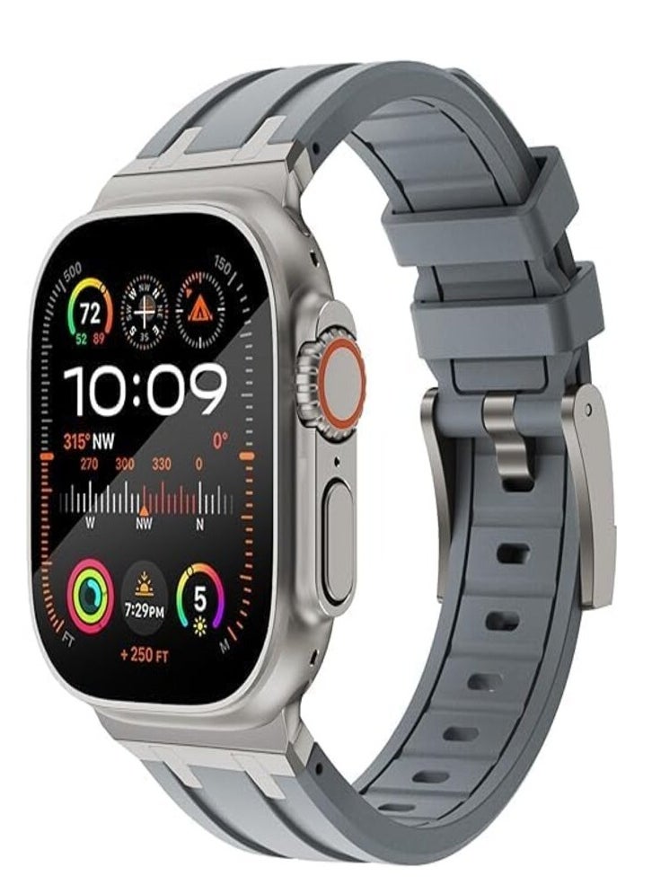 ten.tech - Silicone rubber band compatible with Apple Watch Series 2 Ultra | 9 | 8 Ultra | 8 | 7 | 6 | 5 49/45/44/42mm, Ten Tech Premium Rubber Band with Stainless Steel Adapter – Gray - Image 1
