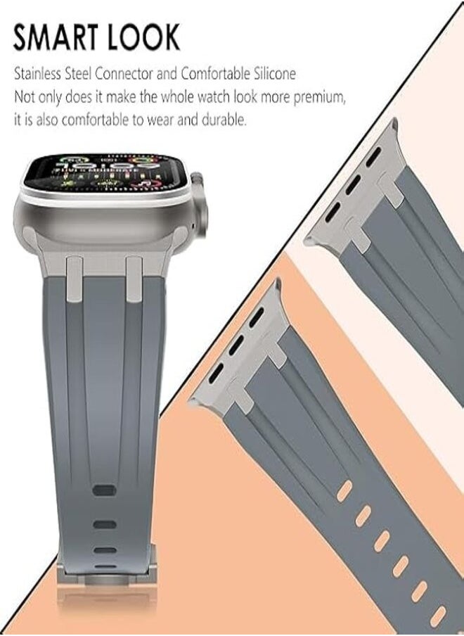 ten.tech - Silicone rubber band compatible with Apple Watch Series 2 Ultra | 9 | 8 Ultra | 8 | 7 | 6 | 5 49/45/44/42mm, Ten Tech Premium Rubber Band with Stainless Steel Adapter – Gray - Image 1