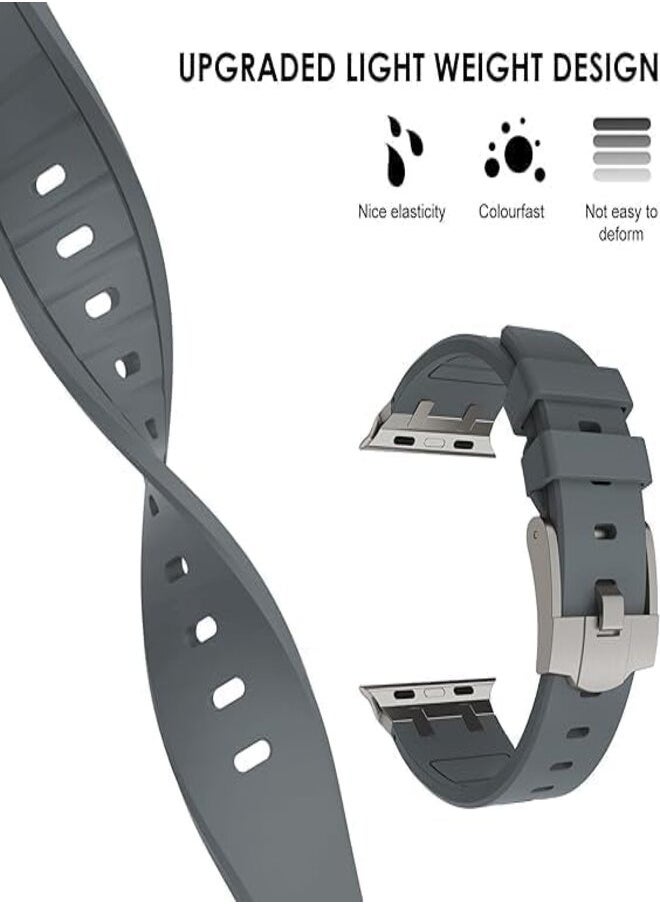 ten.tech - Silicone rubber band compatible with Apple Watch Series 2 Ultra | 9 | 8 Ultra | 8 | 7 | 6 | 5 49/45/44/42mm, Ten Tech Premium Rubber Band with Stainless Steel Adapter – Gray - Image 1