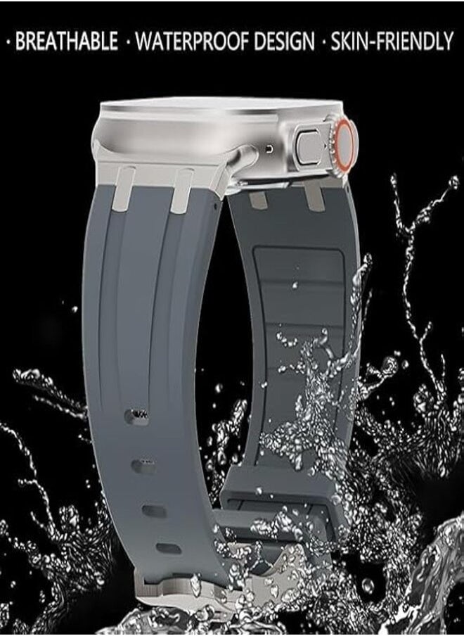 ten.tech - Silicone rubber band compatible with Apple Watch Series 2 Ultra | 9 | 8 Ultra | 8 | 7 | 6 | 5 49/45/44/42mm, Ten Tech Premium Rubber Band with Stainless Steel Adapter – Gray - Image 1