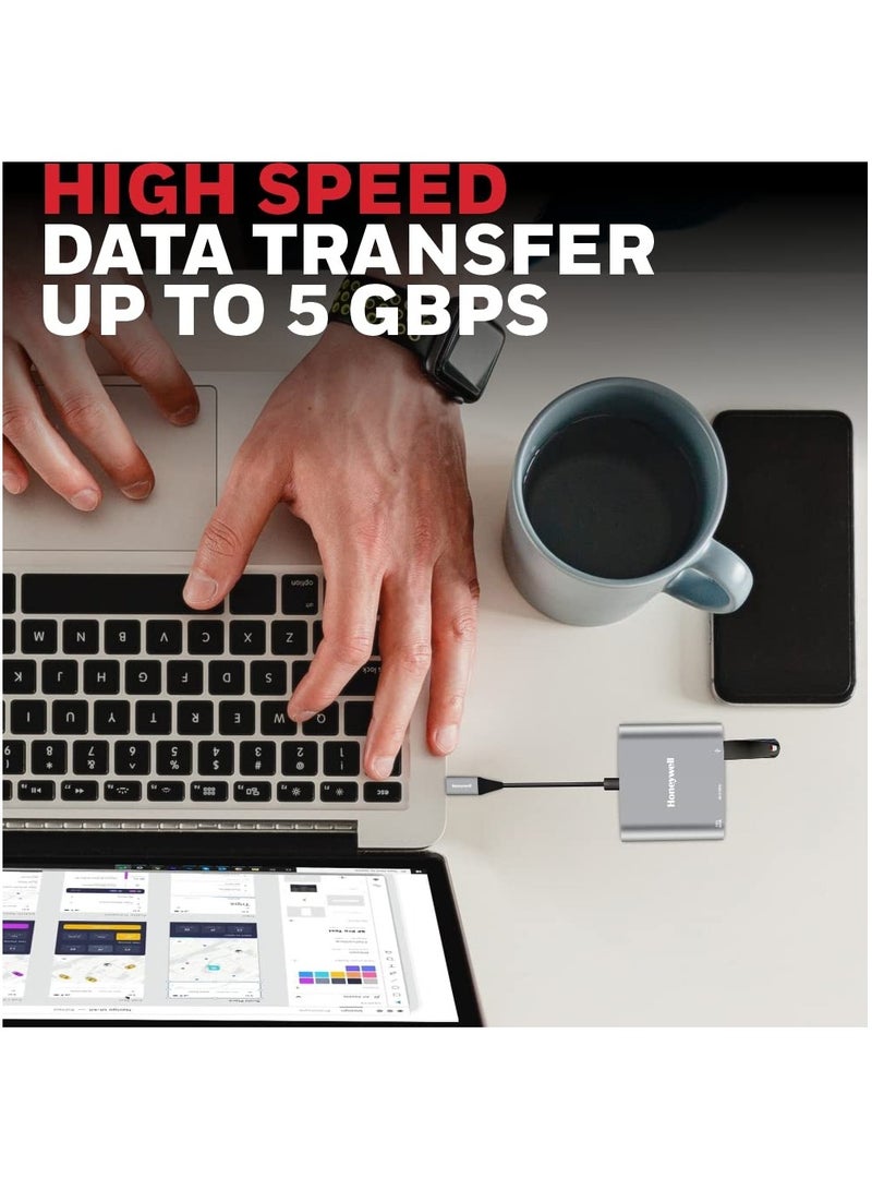 هوني ويل محول 3 في 1 عالي السرعة من النوع C إلى HDMI، شحن PD حتى 100 وات، USB3.0 يوفر سرعة نقل سريعة تصل إلى 5 جيجابايت في الثانية، UHD 4K@30Hz، متوافق عالميًا مع جميع أجهزة النوع C، هيكل من الألومنيوم - Image 5