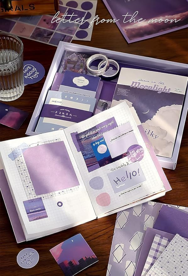 DIOXIT DIOXIT Moonlight Scrapbook Kit with Stickers Art Bullet Junk Journal Kit with Journaling or Scrapbooking Supplies Journal Planners Stickers Craft Notebook Collage 1pc  - Image 5
