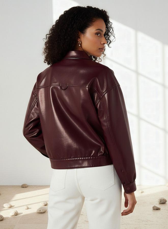 Lee Cooper PU Trucker Jacket with Flap Pockets - Image 3