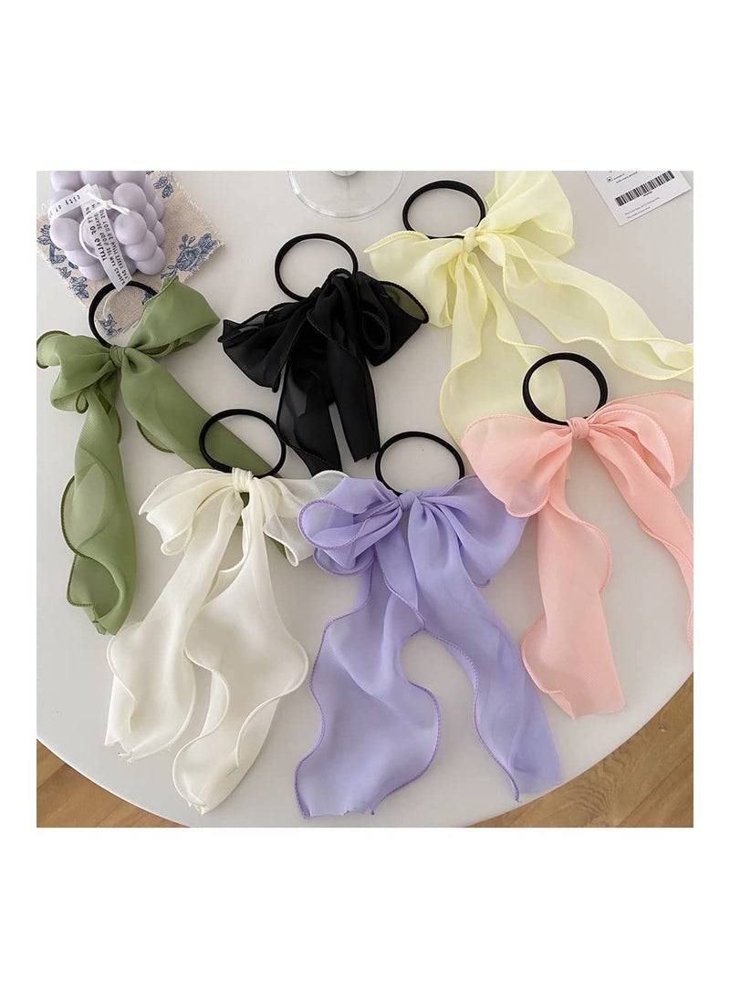 Funlovin - Bow Hair Ties Ribbons Scrunchies Women Girls Scarf Scrunchie Chiffon Bowknot Bunny Ear Scrunchy Long Tail Ponytail Holder Summer Hair Bands 6pcs - Image 1