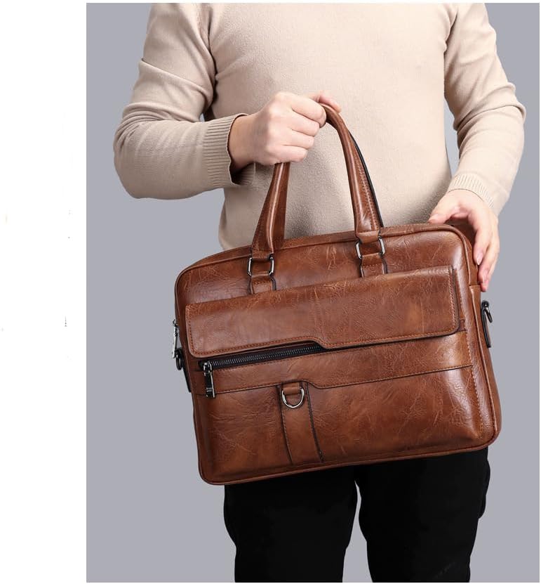 Men's Leather Briefcase - Stylish and Durable Work Bag with Multiple Compartments - Image 2