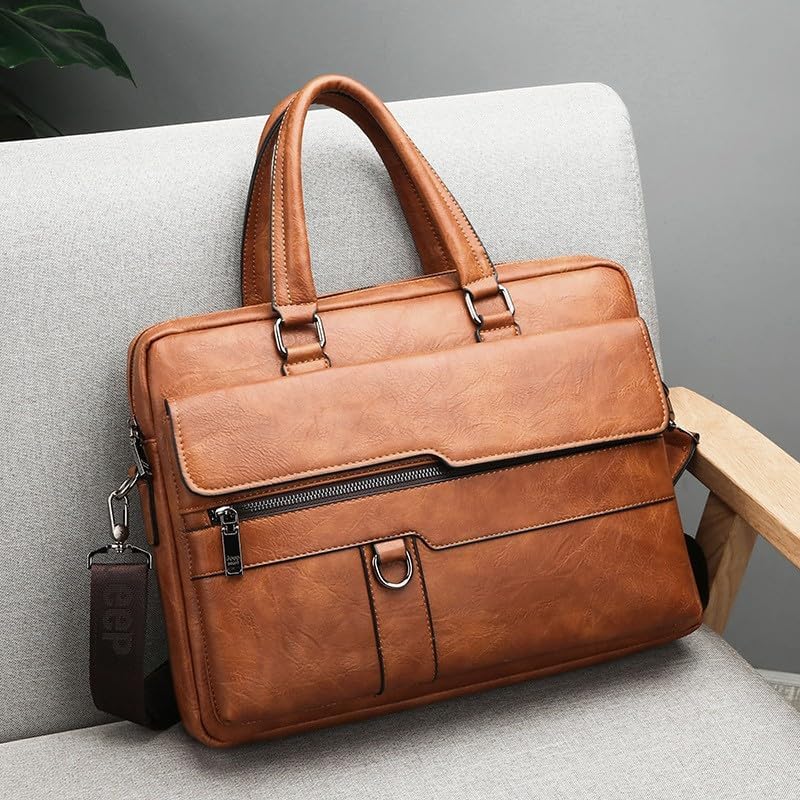 Men's Leather Briefcase - Stylish and Durable Work Bag with Multiple Compartments - Image 3