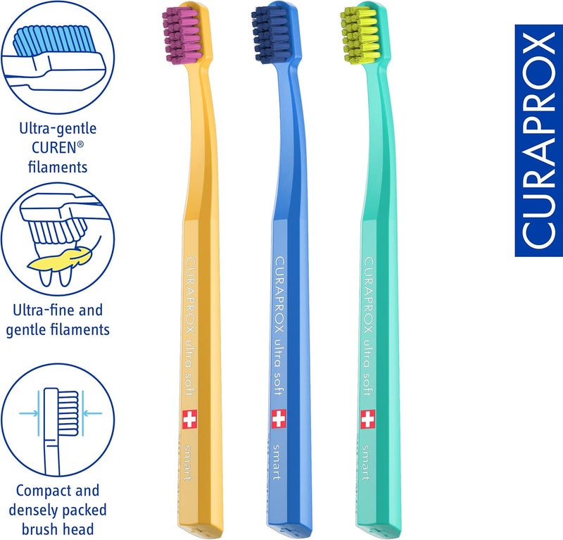 CURAPROX CS Smart Toothbrush - Compact Brush Head for Children and Adults | Ultra-Soft Cleaning | Pack of 3 | Assorted Colours - Image 2